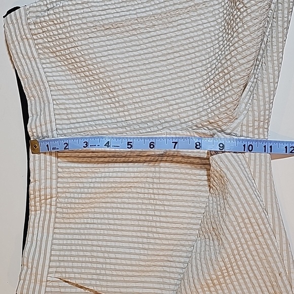 Zara Pants Trouser Slacks Seersucker Stripe Mid-Rise Stretch White Tan Ankle M - Picture 12 of 14